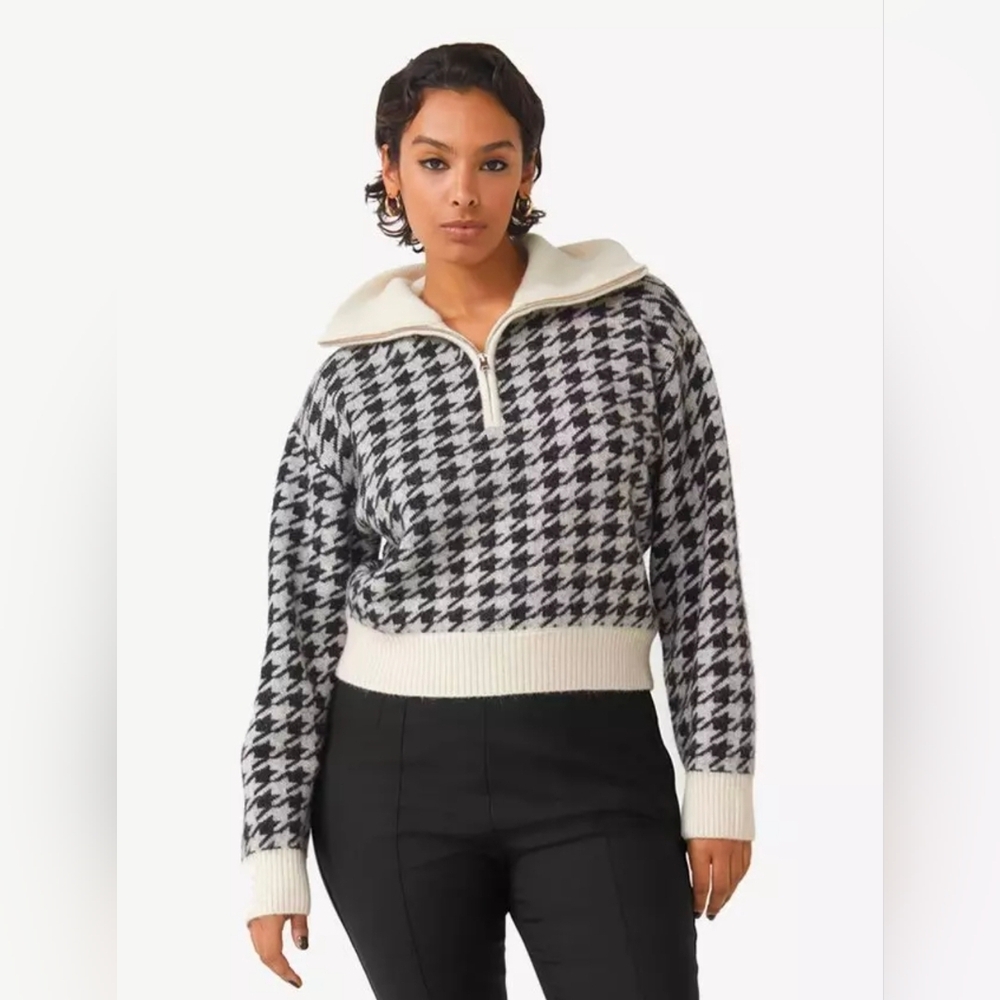 & Other‎ Stories Houndstooth Half-Zip Pullover Sweater Alpaca Wool Blend M